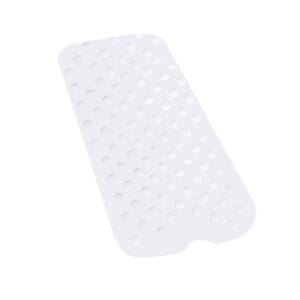 A white, rectangular silicone mat with rounded corners and circular holes throughout.