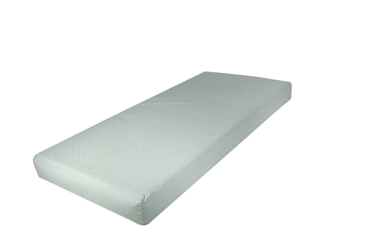 A plain, rectangular, light green mattress against a white background. The mattress appears thick and has a smooth cover.