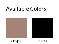 An image displaying available colors: Crispa, a medium brown shade, and Black, a solid black shade, each represented by a square.