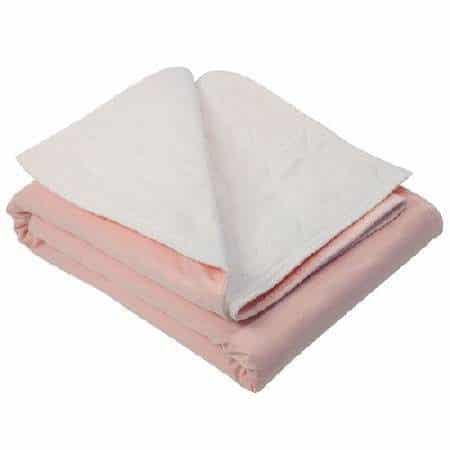 A folded pink blanket with a white interior lining.