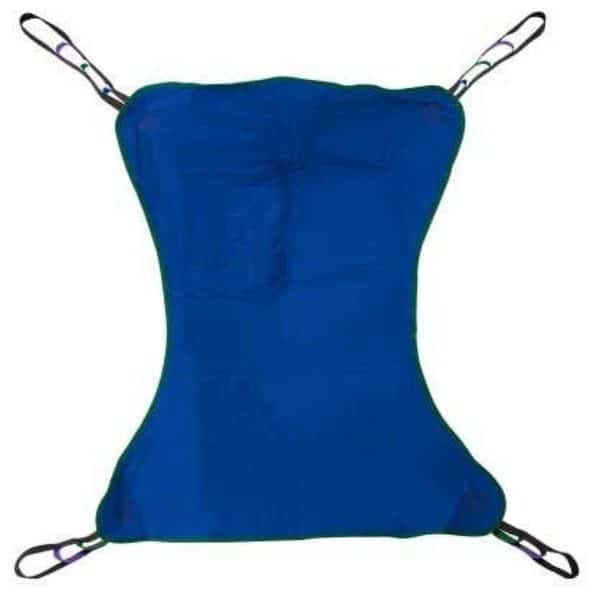 A blue rectangular hammock with reinforced corners and loops at each end for attachment. The fabric appears durable and stretchable.