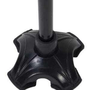 A black cane tip with a wide, star-shaped rubber base designed for stability. The base extends outward with four distinct edges, providing added support and balance.