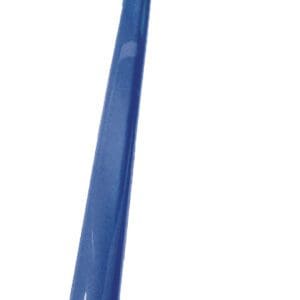 A blue, elongated, and narrow cone-shaped object with a slightly curved edge. The surface is glossy, reflecting light. The object is set against a plain white background.