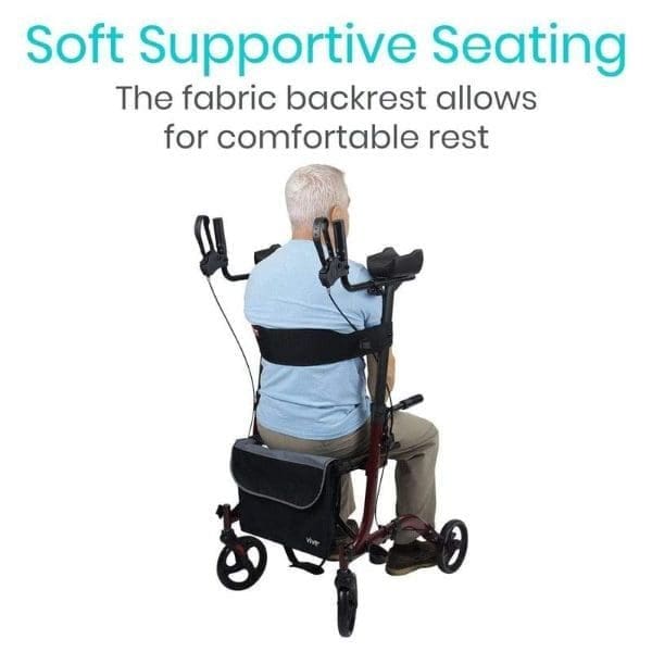 Upright rollator seat
