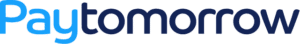 Logo with the text Paytomorrow in lowercase letters. The Pay is in light blue, and tomorrow is in dark blue. The font is modern and sans-serif.