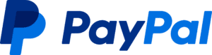 The image shows the PayPal logo, featuring a stylized blue P followed by the word PayPal in dark blue.